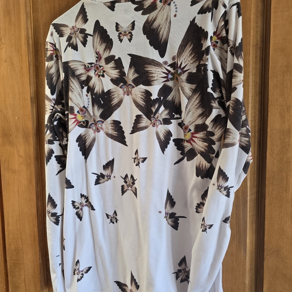 J Okums Turtleneck White and Black Butterfly Print Shirt - Picture 4 of 7